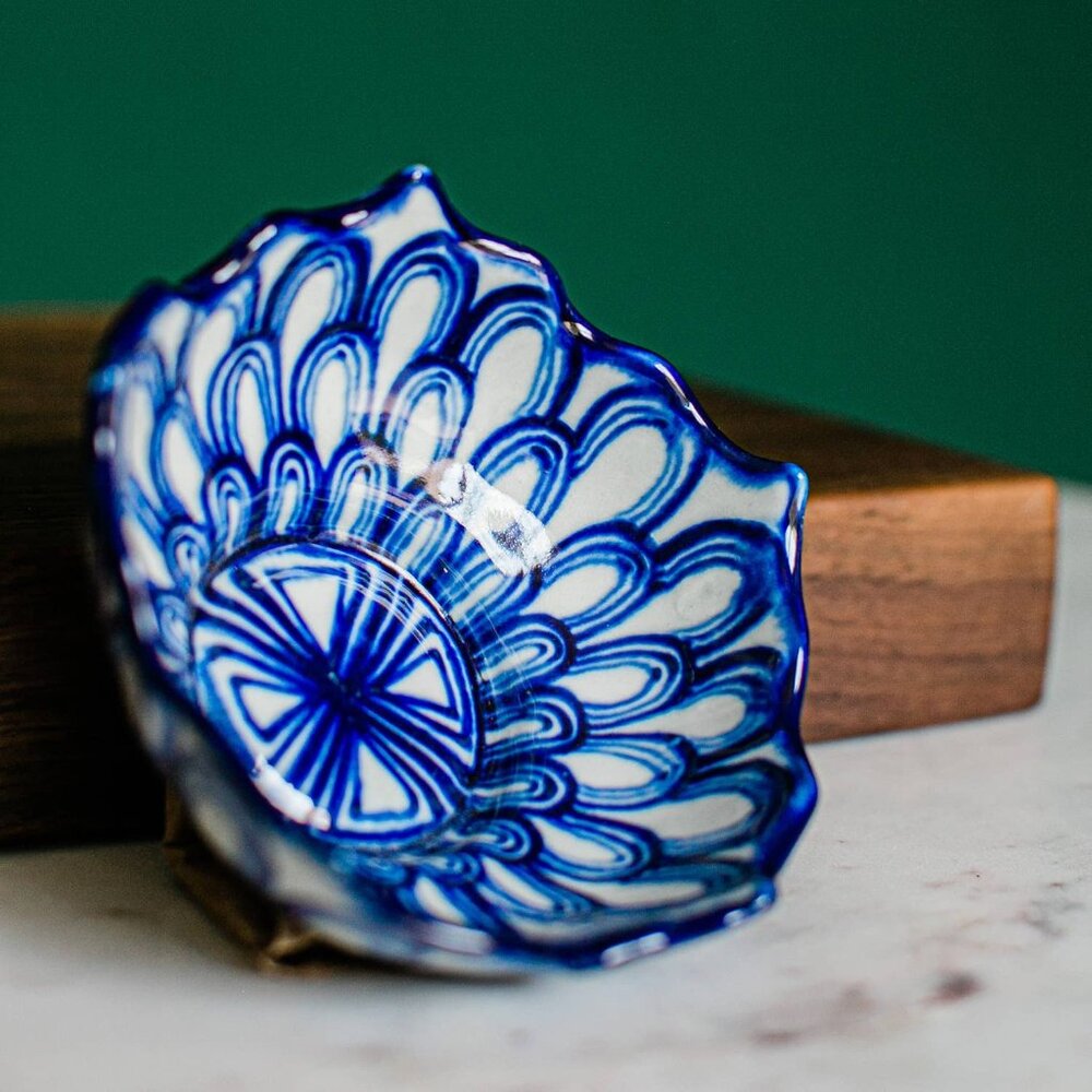 Handcrafted Ceramic Bowl With Blue Floral Design 5.5x5.5 Inches Microwave & Dish